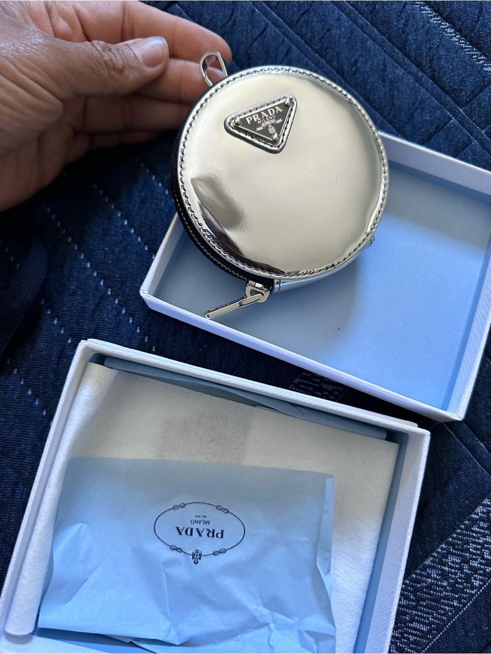 Prada Metallic Argento Round Coin Pouch AUTHENTIC AND NEW - Picture 10 of 10